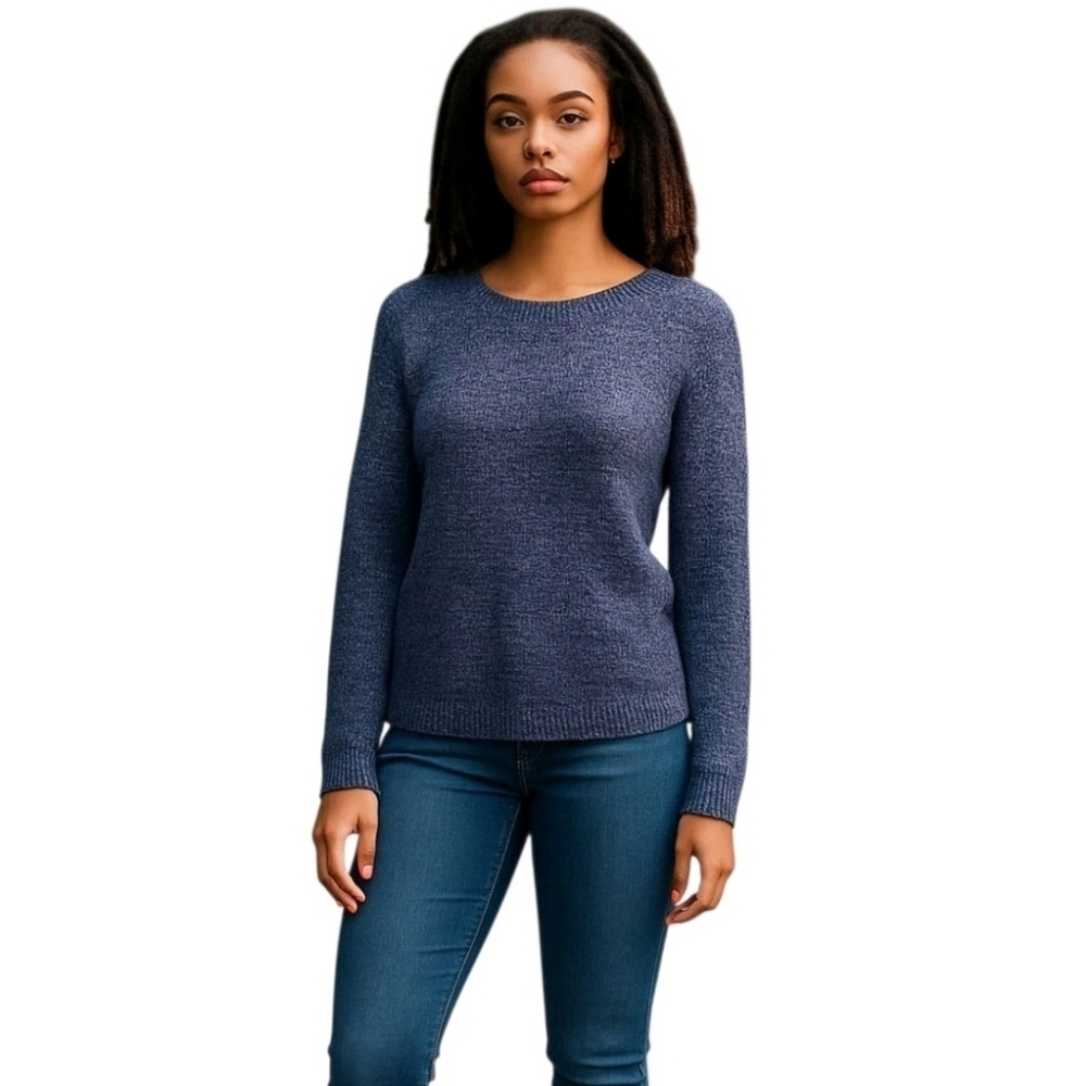 Ann Taylor Gray Blue Round Neck Long Sleeve Zipper Sides Knit Sweater Size Small